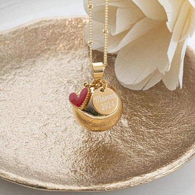 Bola de grossesse lisse Personnalisable avec Médaillon à graver et petit coeur