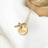 Collier croix chrétienne médaille à graver 15mm pendentif en acier inoxydable pour femme ou enfant