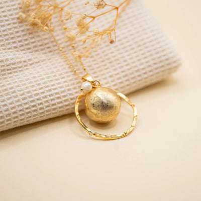 Bola de grossesse brossé or perle de pierre naturelle de lithothérapie anneau