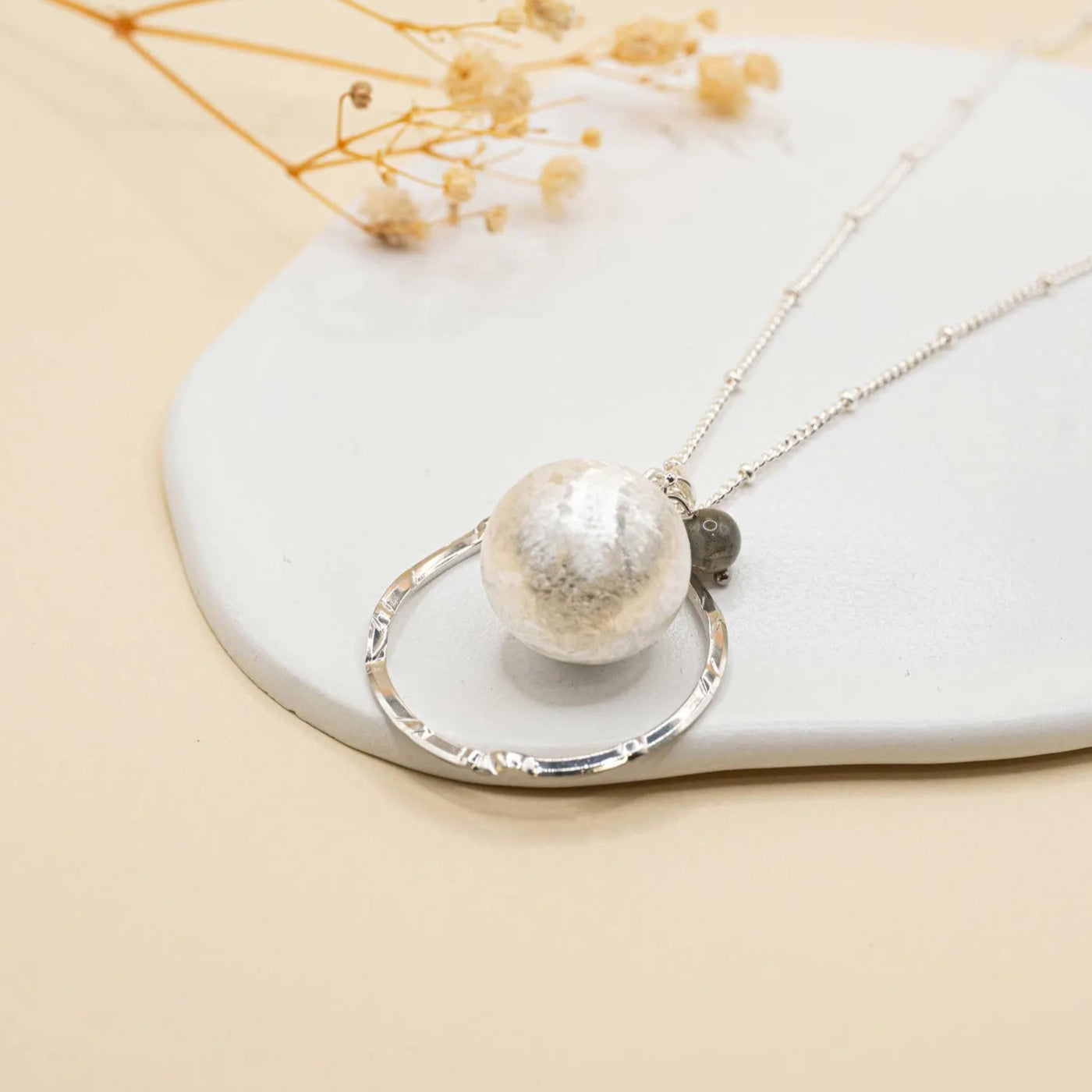 Bola de grossesse brossé argent perle de pierre naturelle de lithothérapie anneau
