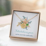 Collier avec pendentif croix chaîne de baptême avec gravure acier inoxydable or cadeau filleul bijoux baptême communion confirmation