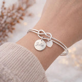 Bracelet jonc personnalisé médaille gravée breloque nacre