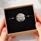 Bracelet Homme cordon noir personnalisé médaille gravée ajustable