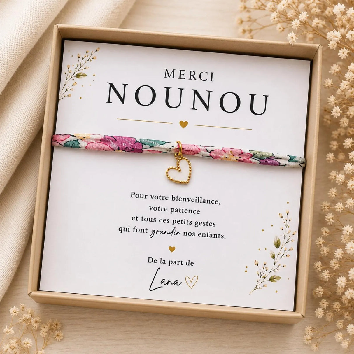 Cadeau Nounou Personnalisé | Bracelet Liberty Nounou | Merci Nounou | Cadeau Assistante Maternelle | Fin d'Année