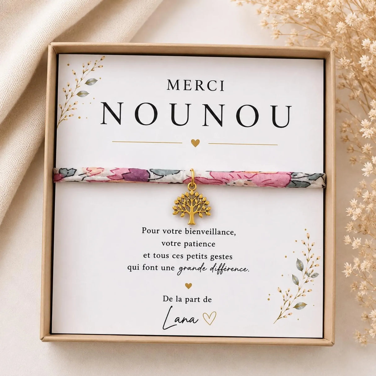 Cadeau Nounou Personnalisé | Bracelet Liberty Nounou | Merci Nounou | Cadeau Assistante Maternelle | Fin d'Année