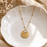 Collier personnalisé médaille ronde gravée pendentif strass cadeau maman acier inoxydable