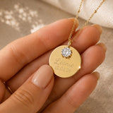 Collier personnalisé médaille ronde gravée pendentif strass cadeau maman acier inoxydable