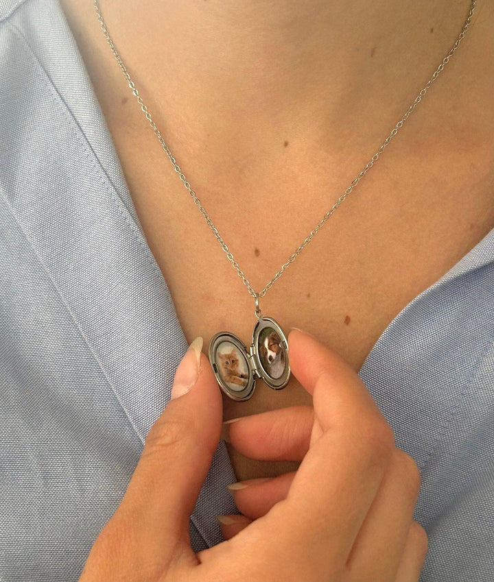 Collier Médaillon Photo En Acier Inoxydable - Pendentif Ovale Avec Chaine 43cm