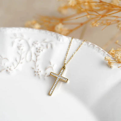 Collier croix chrétienne or strass acier inoxydable femme