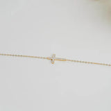 Collier croix horizontale strass ras de cou or acier inoxydable