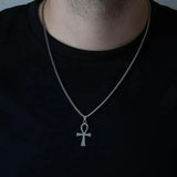 Collier croix chrétienne forme égyptienne argent acier inoxydable homme