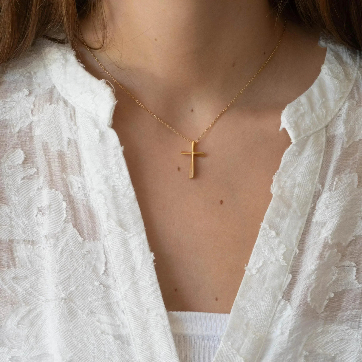 Collier croix or pour femme en acier inoxydable