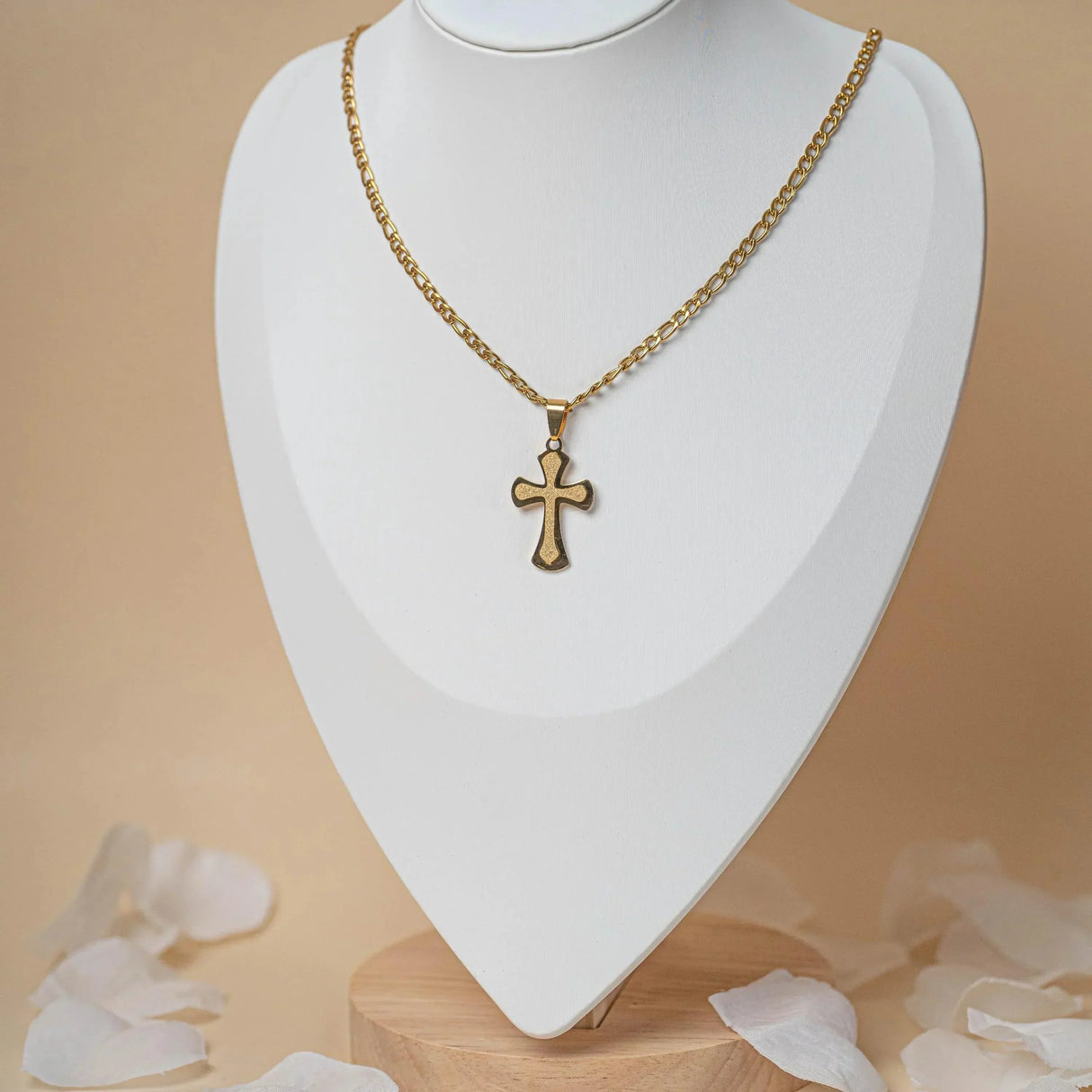 Collier croix chaine figaro chrétienne or acier inoxydable homme