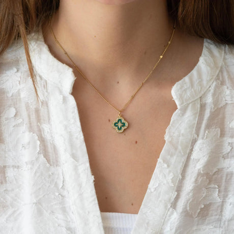 Collier trèfle or et vert oxydes de zirconium acier inoxydable femme Collier trèfle or et vert oxydes de zirconium acier inoxydable femme - Default Title | Creabibenval