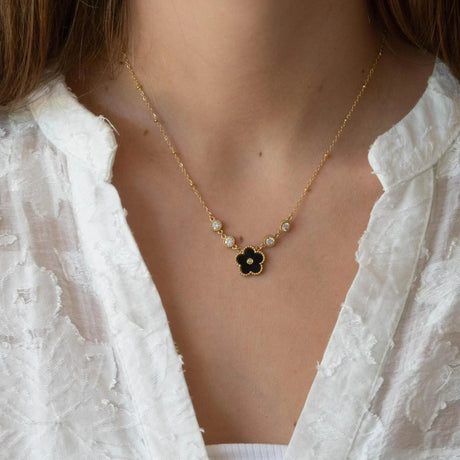 Collier trèfle or et noir strass acier inoxydable femme Collier trèfle or et noir strass acier inoxydable femme - Default Title | Creabibenval