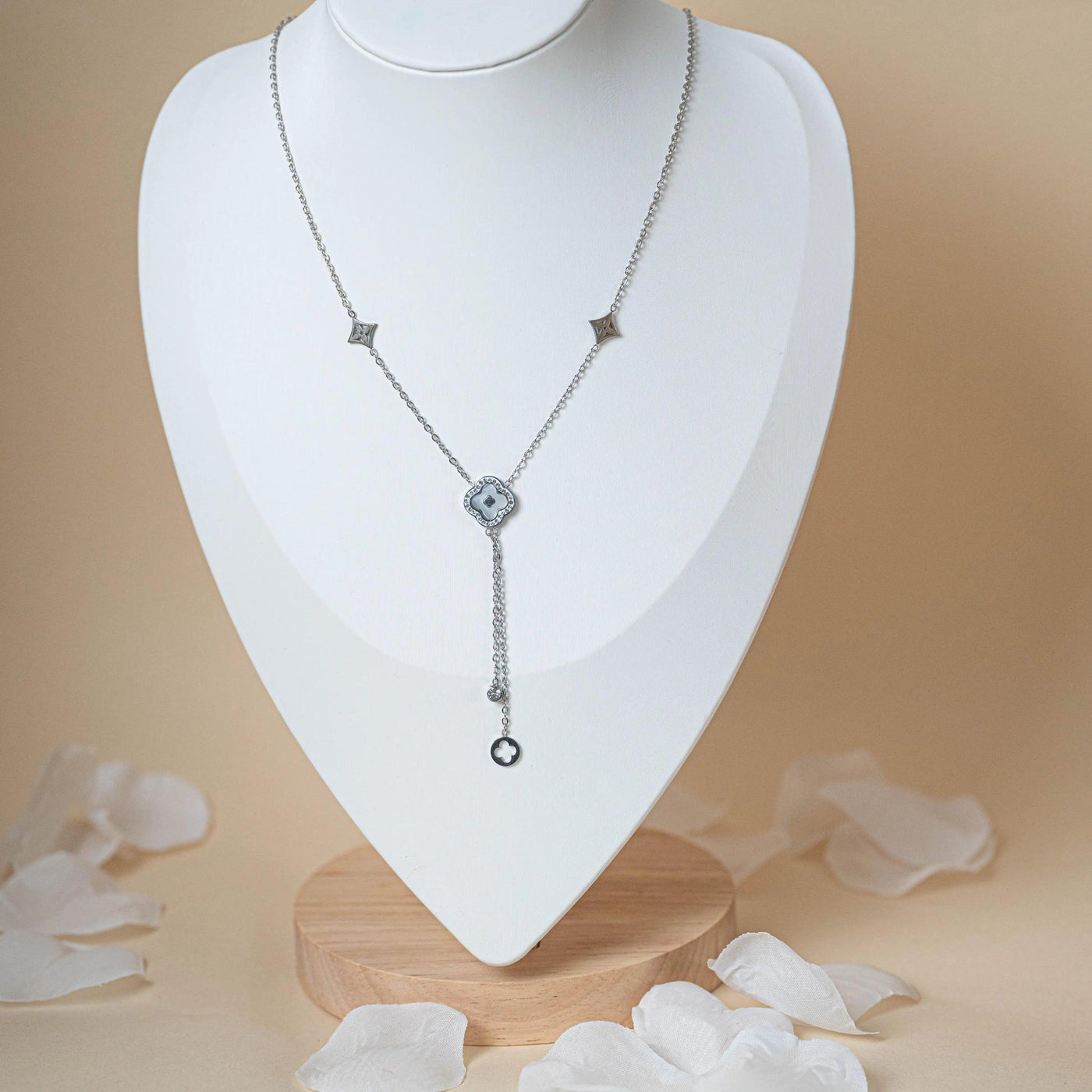 Collier trèfle argent long acier inoxydable femme