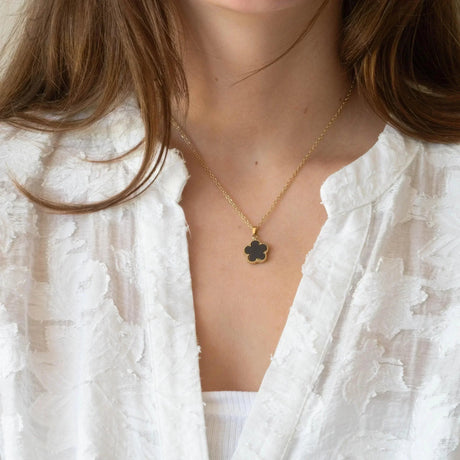 Collier trèfle en acier inoxydable nacre noir et or Collier trèfle en acier inoxydable nacre noir et or - Default Title | Creabibenval