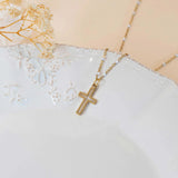 Collier croix chrétienne chaine perlée or et blanche acier inoxydable femme