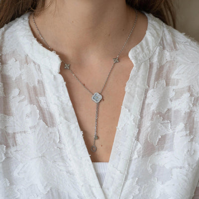Collier trèfle argent long acier inoxydable femme