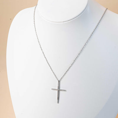 Collier croix chrétienne zircons en acier inoxydable argent pour femme