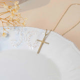 Collier croix chrétienne zircons en acier inoxydable or pour femme