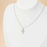 Collier petite croix chrétienne strass argent acier inoxydable pour femme