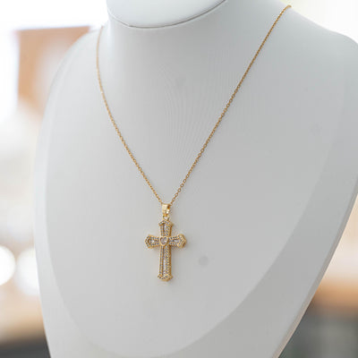 Collier croix strass chrétienne or strass acier inoxydable femme