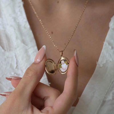 Collier photo or rose  personnalisé médaillon ovale acier inoxydable