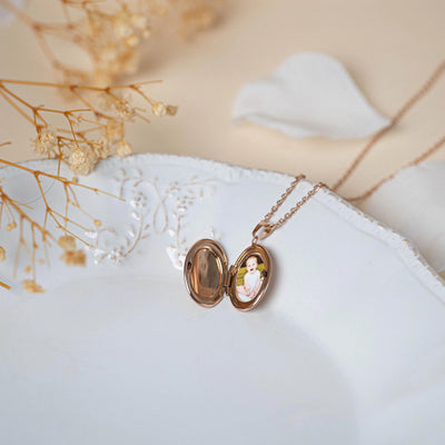 Collier photo or rose  personnalisé médaillon ovale acier inoxydable