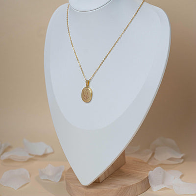 Collier photo or personnalisé médaillon ovale acier inoxydable motif lune