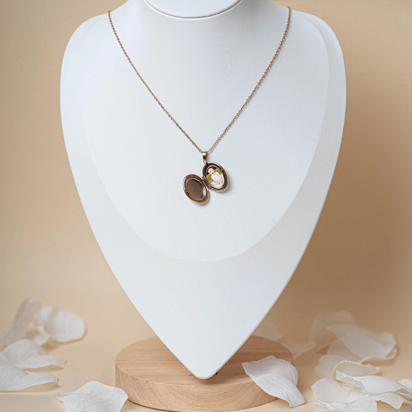 Collier photo or rose  personnalisé médaillon ovale acier inoxydable