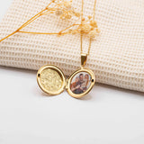 Collier photo personnalisé médaillon rond motif fleur gravé acier inoxydable