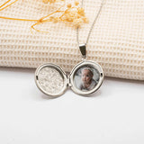 Collier photo personnalisé médaillon rond motif fleur gravé acier inoxydable