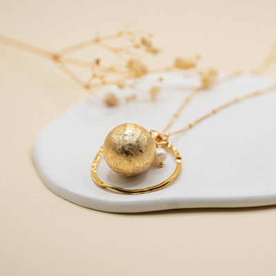 Bola de grossesse brossé or perle de pierre naturelle de lithothérapie anneau
