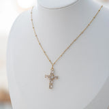 Collier croix or perle strass chaine perlée pour femme en acier inoxydable