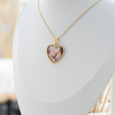 Collier photo or personnalisé médaillon coeur à graver en acier inoxydable