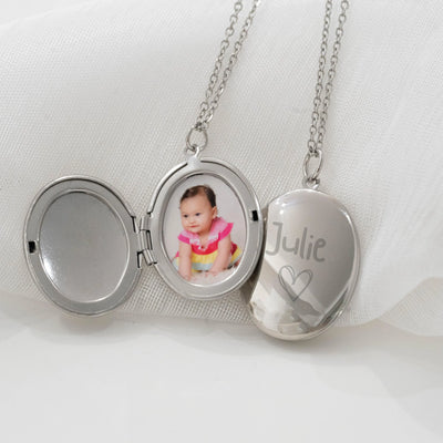 Collier photo argent personnalisé médaillon ovale à graver en acier inoxydable