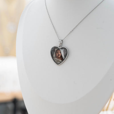 Collier photo argent personnalisé médaillon coeur à graver en acier inoxydable