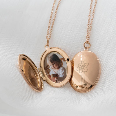 Collier photo or rose personnalisé médaillon ovale à graver en acier inoxydable