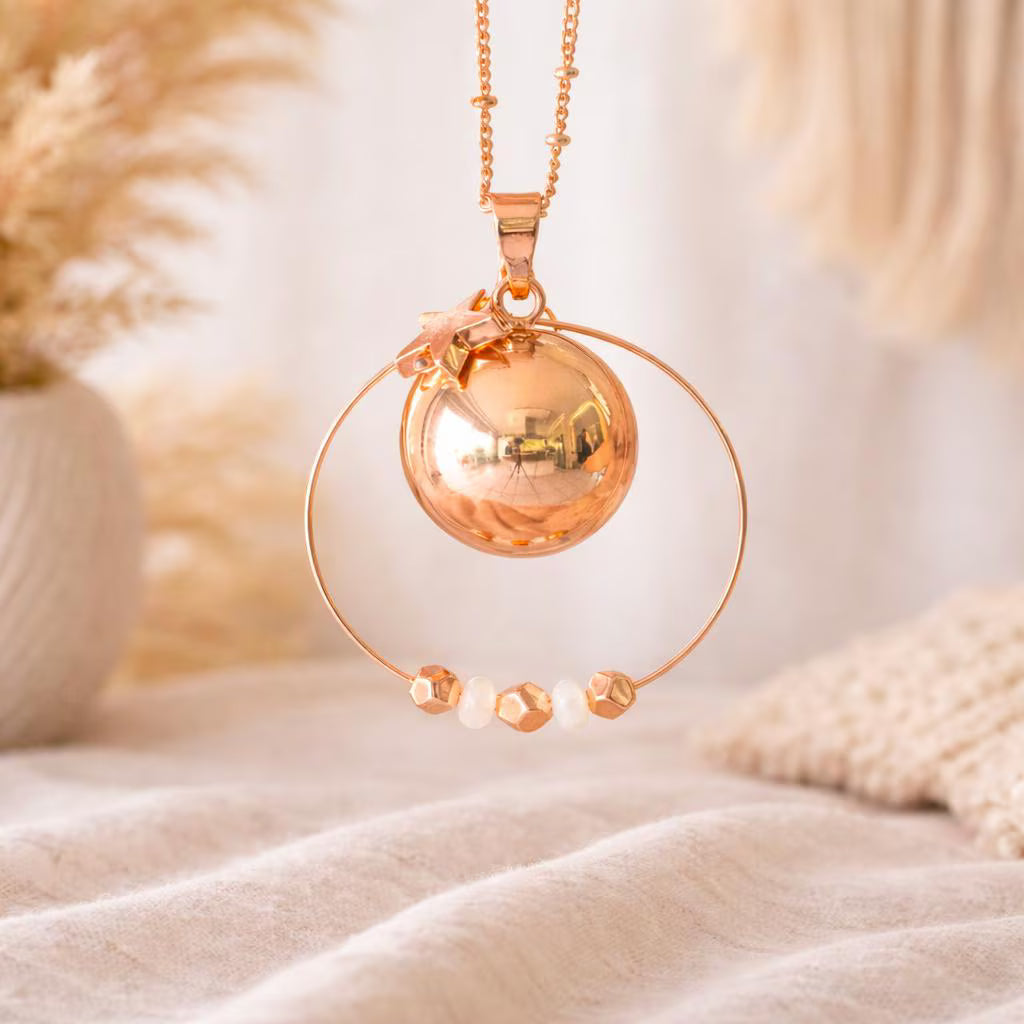 Bola de grossesse doré rose lisse anneau perle hématite breloque étoile