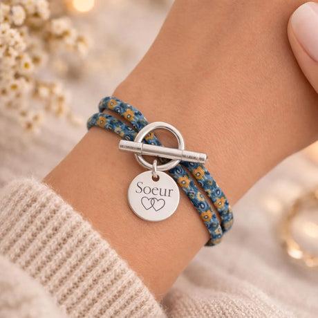 Annonce grossesse Marraine, Bracelet à personnalisé gravé Marraine liberty, Bracelet annonce naissance, Cadeau de demande Marraine