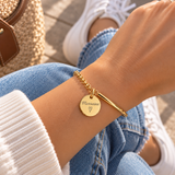 Bracelet demi jonc chaine médaille gravée personnalisé acier inoxydable