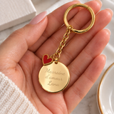 Porte-clés personnalisé médaille gravée coeur rouge